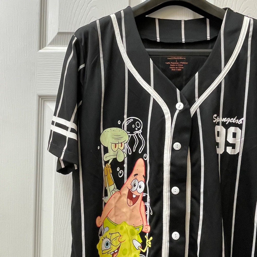 Spongebob SquarePants Jersey Shirt Women's L Black & White Jersey